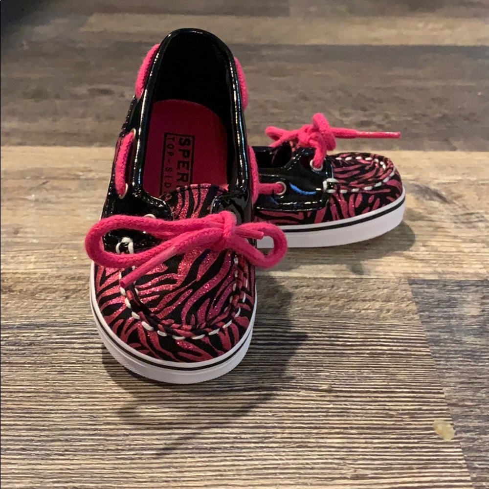 Pink zebra print Sperrys